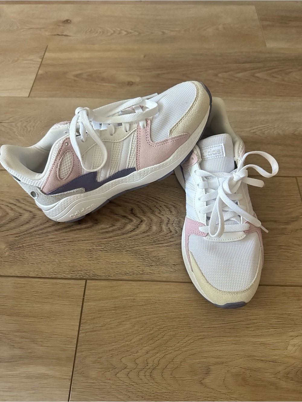 Adidas Cloudfoam Women's White Sneakers with Pink and Lavender Accents
